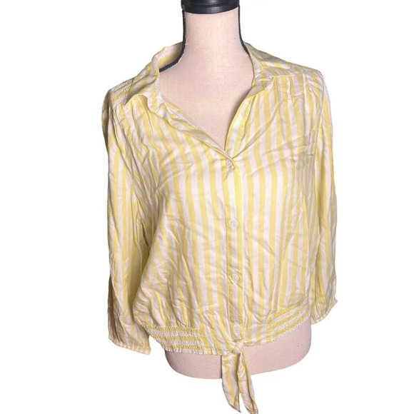 Beach Lunch Lounge Women’s Yellow Striped long sleeve Stretch Waistband Size M - Picture 2 of 13